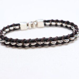 Uno De 50 Silver Tone Braided Leather Bracelet with Clasp $120